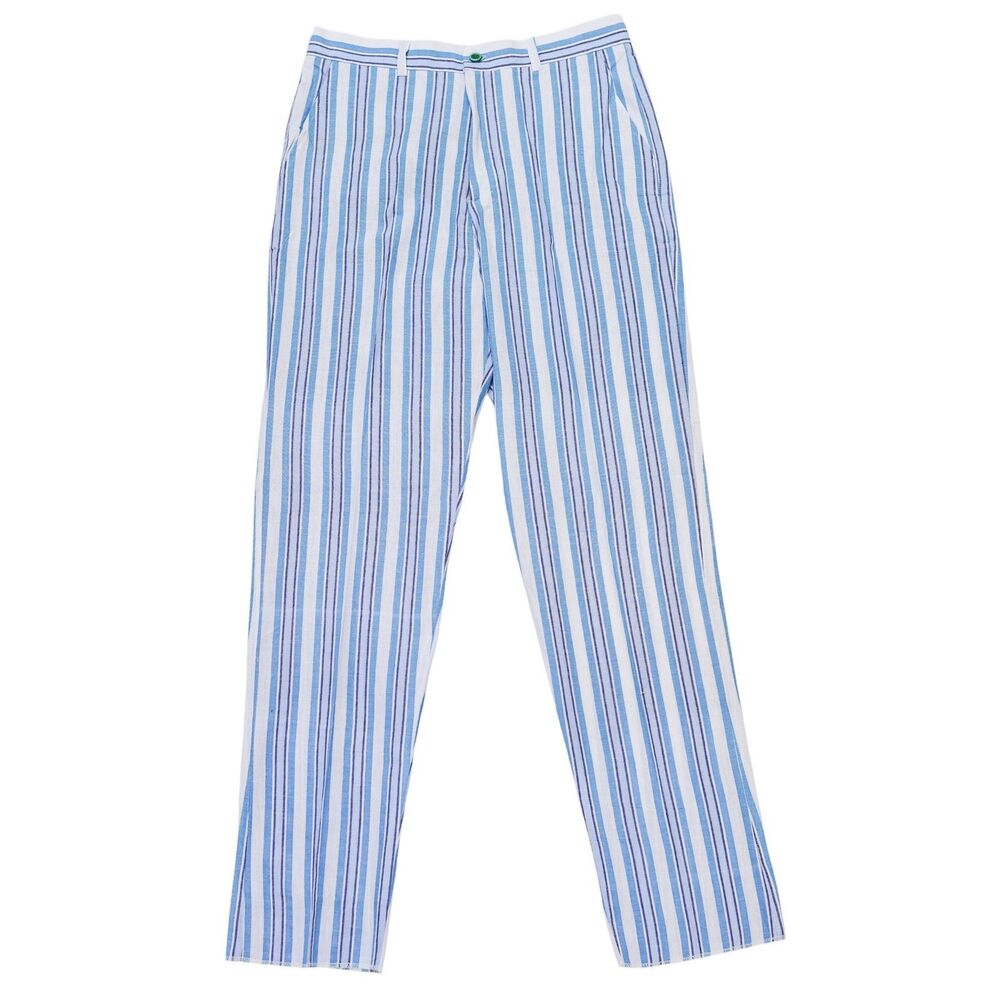 Mens 32 Blue White Striped Pants Cotton Flat Front Straight Fit Trousers NWT